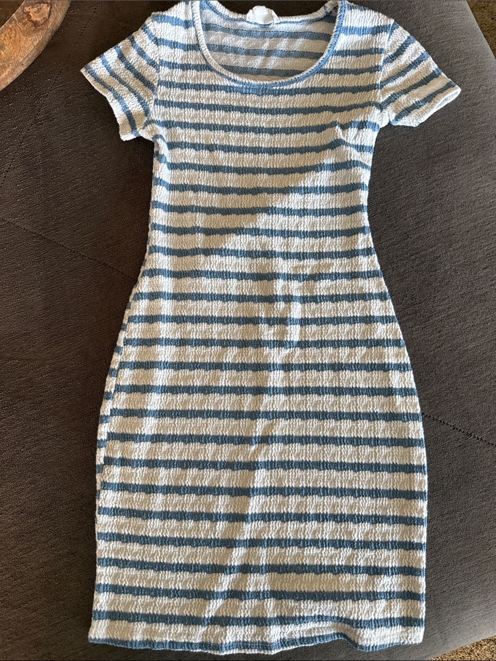 See You Monday Blue and White Striped Knit Mini Dress